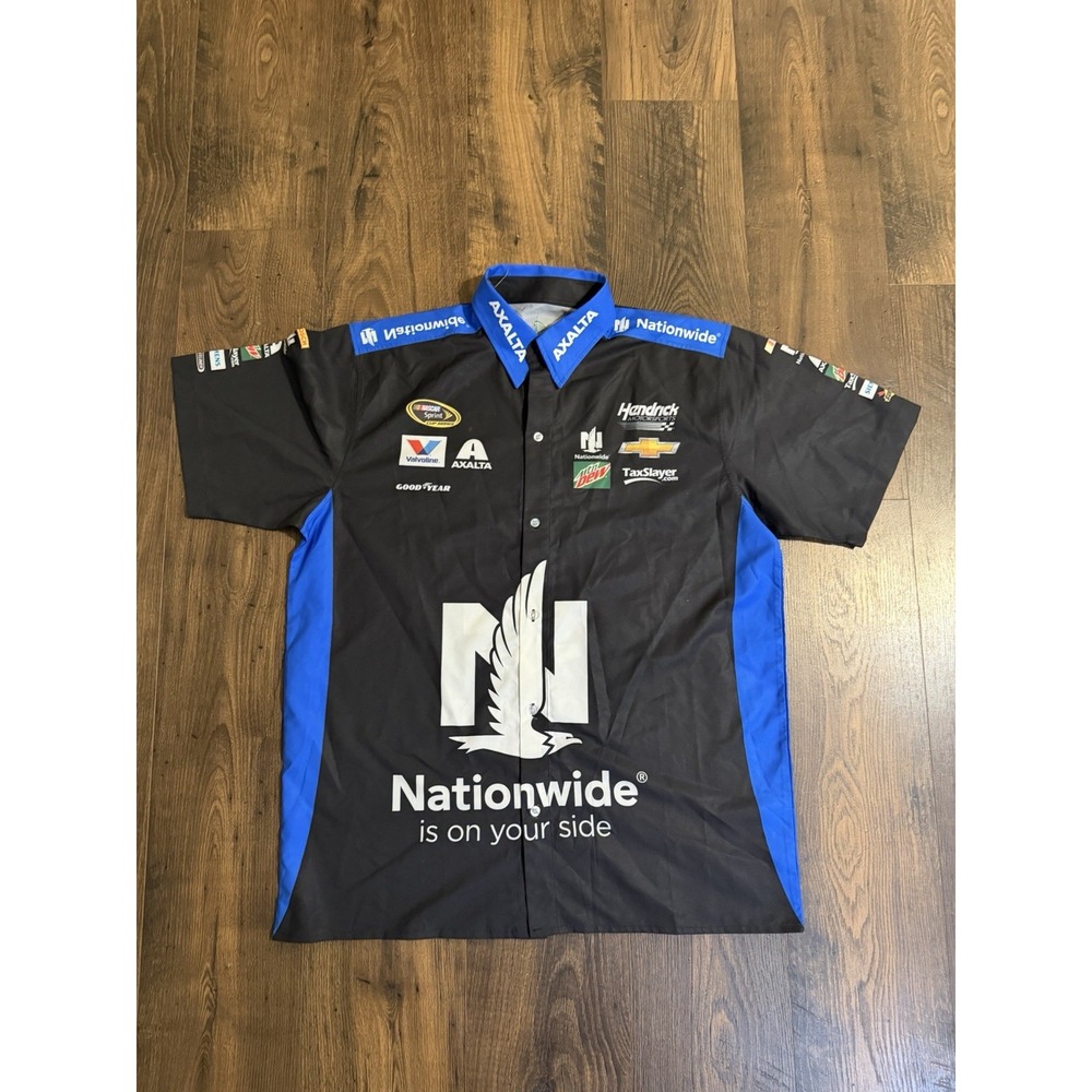 Dale Earnhardt Jr NASCAR Button Up FSP Shirt Men Size Large Nationwide Pit Crew